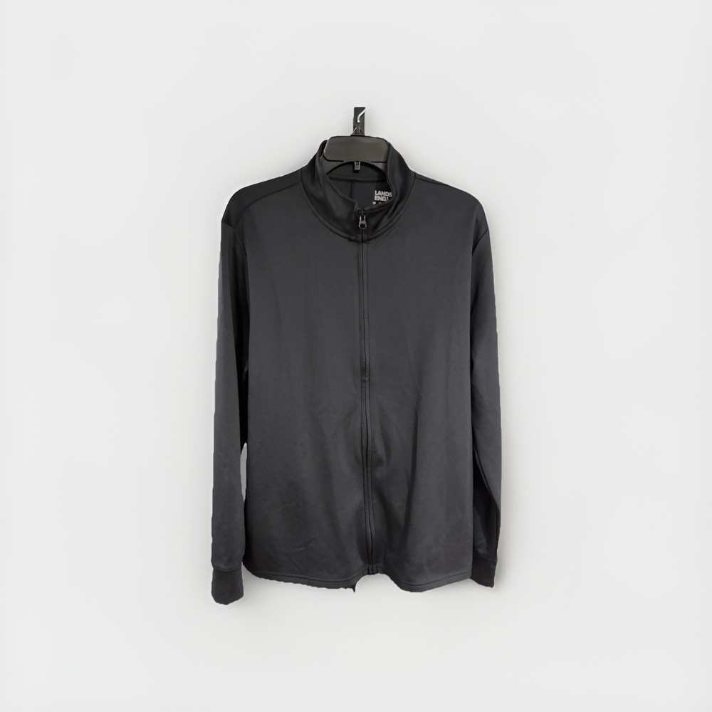 Lands End zip up jacket womens coat athletic BLACK stretch‎ MEDIUM EUC C56